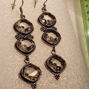 Crystal Dangling Silver Earrings